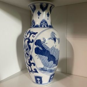 Vintage  Porcelain Vase Signed , Oriental Vase Birds & flower Collectable Vase